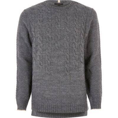 Grey graduated cable knit jumper